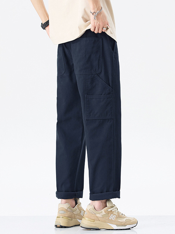 Minger | American fashion brand stitching work casual pants men's trendy solid color all-match loose straight cotton pants