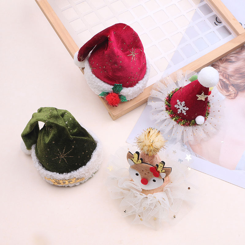 diy christmas hair accessories velvet red christmas hat children hairpin hairband christmas eve atmosphere decorations