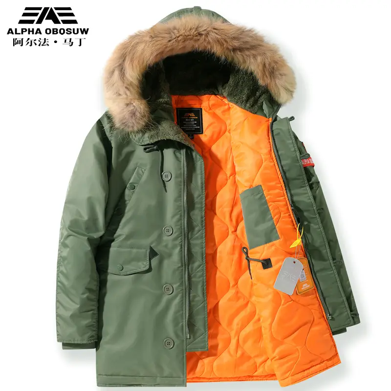 Alpha Martin N3B Coat American-Style Flight Cotton Jacket Cold-Proof Windproof Warm Mid-Length Trench Coat for Men Trendy