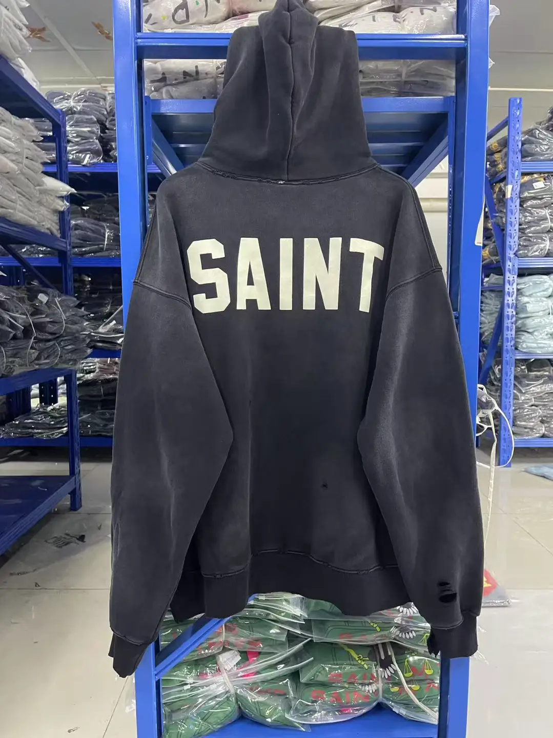 Saint Michael'Ber Ber Jin' L Letter Print Distressed Hoodie Trendy Sweatshirt