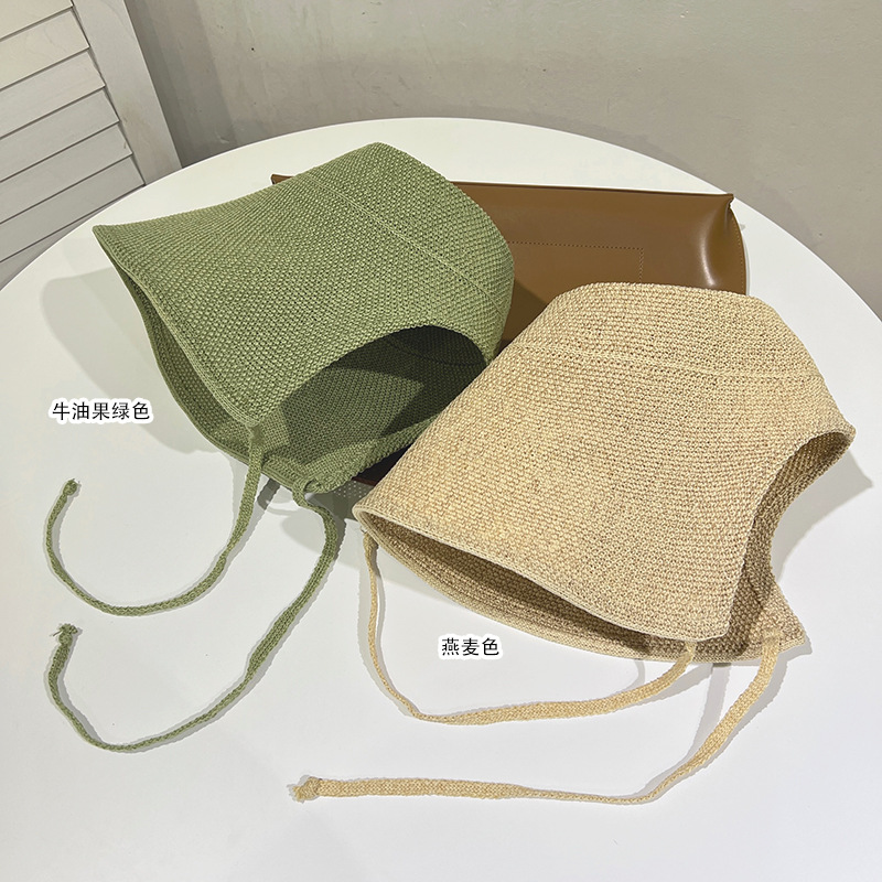 Japanese cotton and linen straw sun hat women's spring and summer lace-up retro Korean style Lolita big brim riding sun hat