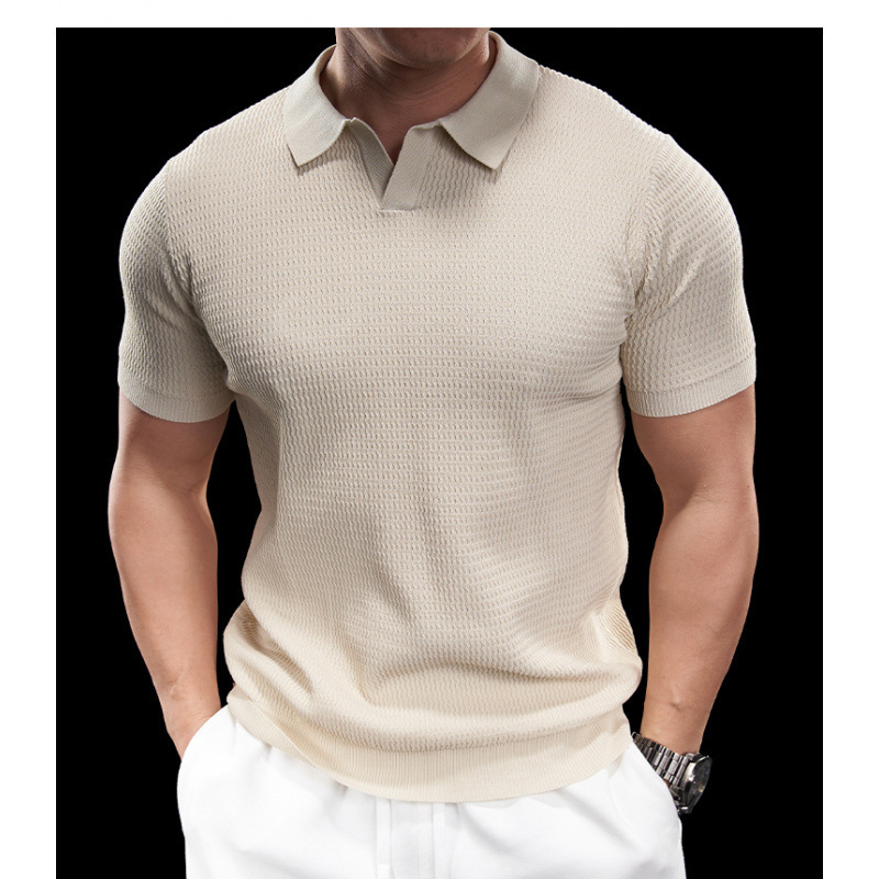 Summer Old Money Style Men's Polo Shirt Short-Sleeved Lapel Slim Fit Breathable Knitted T-Shirt Textured Half-Sleeved Men's Clothing