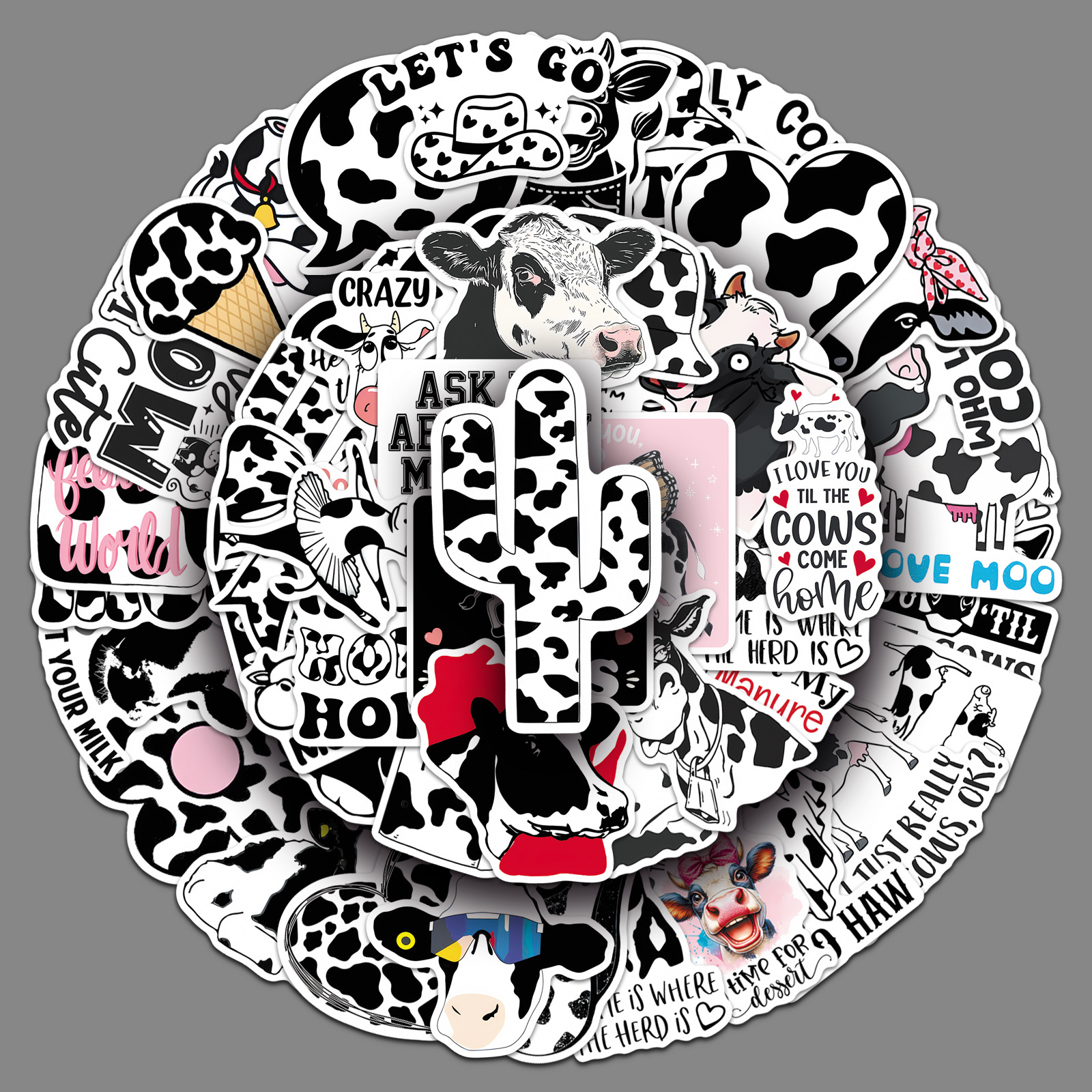50 Black and White Cow Pattern Stickers, Funny and Creative Cow-Themed Waterproof Decorative Stickers for Phone Cases and Luggage