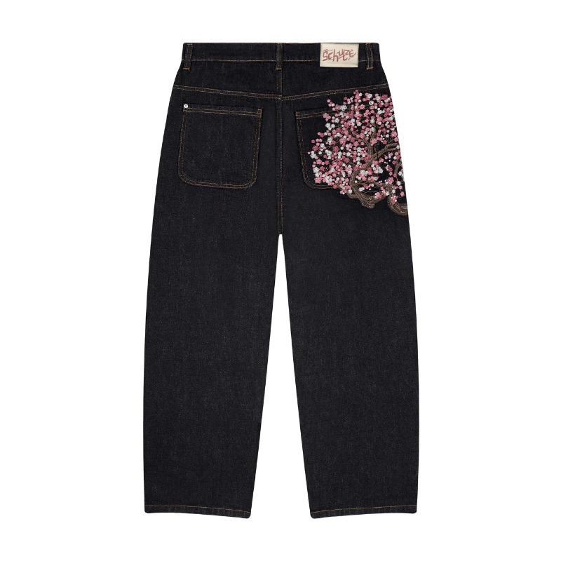 European and American Cross-Border Trendy Brand Derschutze Casual Trousers with Plum Blossom Embroidery Street-Style Jeans Loose Wide-Leg Pants for Men Foto QC de 1688 na Qualit.ly