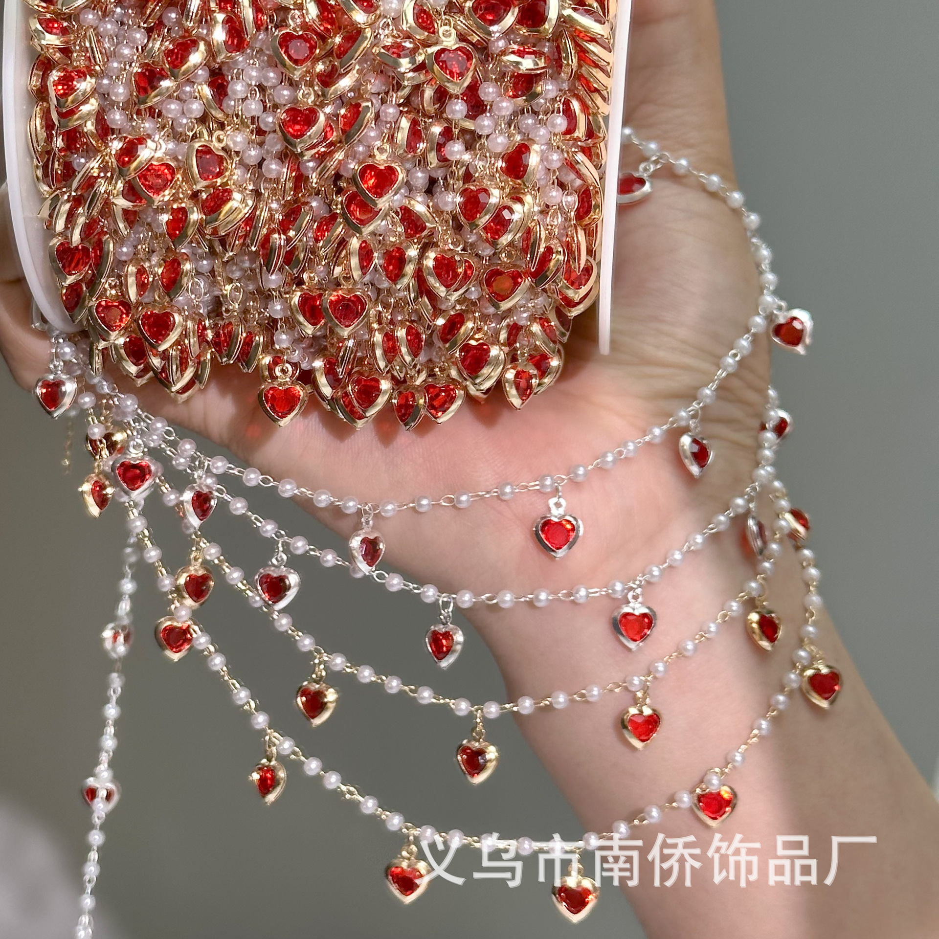 DIY Chain 3 PCT Pearl Hanging Red Love Tassel Chain Pure Copper Metal Chain Jewelry Performance Clothing Accessories