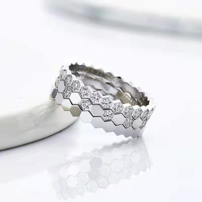 Cross-Border Temu Influencer Picks Diamond-Shaped Stacked Niche Design Accessible Luxury Ring Set with Diamond Honeycomb Honeycomb Ring for Women