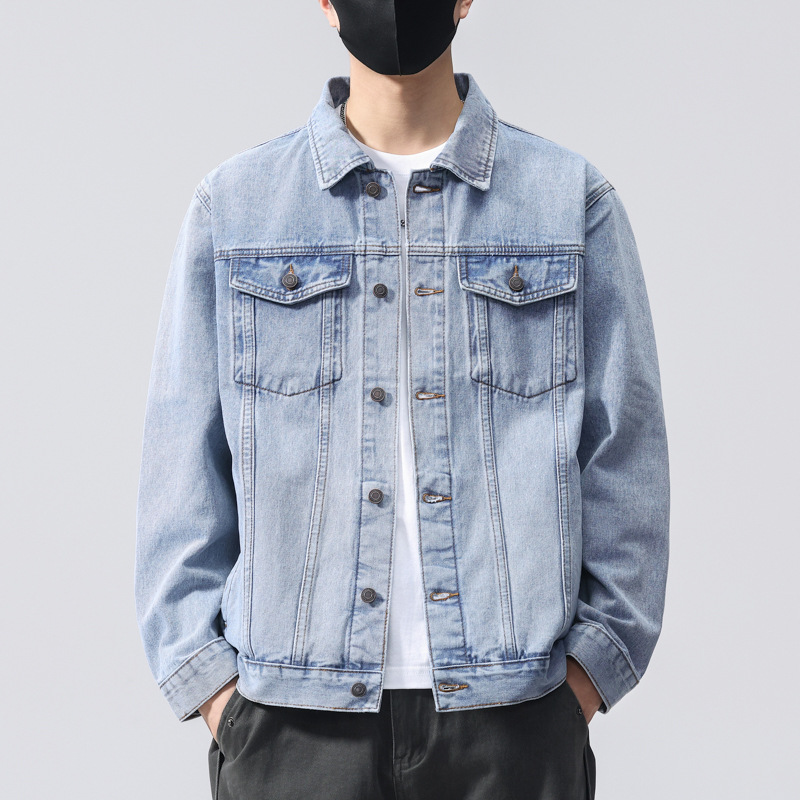 Men's Denim Jacket 2026 Spring and Autumn Washed Jacket Loose Trendy Brand Versatile Stylish Turn-Down Collar Workwear Jacket