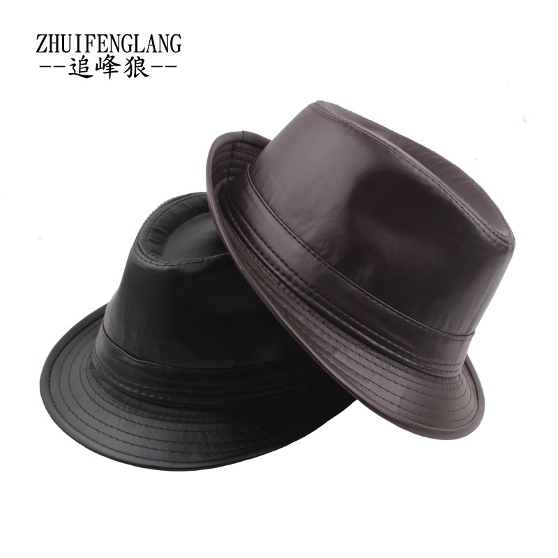 Puleather Leather Gift Hat for Middle-aged and Elderly Autumn and Winter Outdoor Casual Gentleman Jazz Hat Men's Shanghai Beach Panama Hat