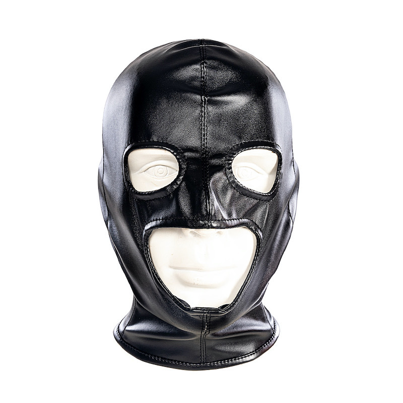 Aisle Sexy Black Soft PU Lace-up Eye-open Mouth Mask Leather Full-cover Mask Punishment Bondage