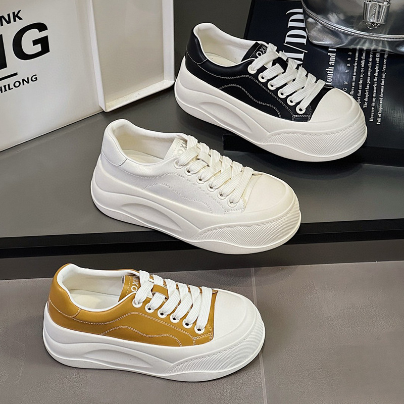 Genuine Leather Thick-Soled Ultra-Light White Sneakers for Women, 2025 Autumn New Style, Comfortable, Lightweight, Versatile, Foot-Slimming Casual Sports Sneakers