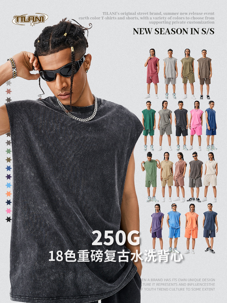 Tilani Men's European and American Street Trbottomy Waistcoat Casual Vest Summer Cotton T-Shirt Loose Edge Bottoming Sleeveless Shirt