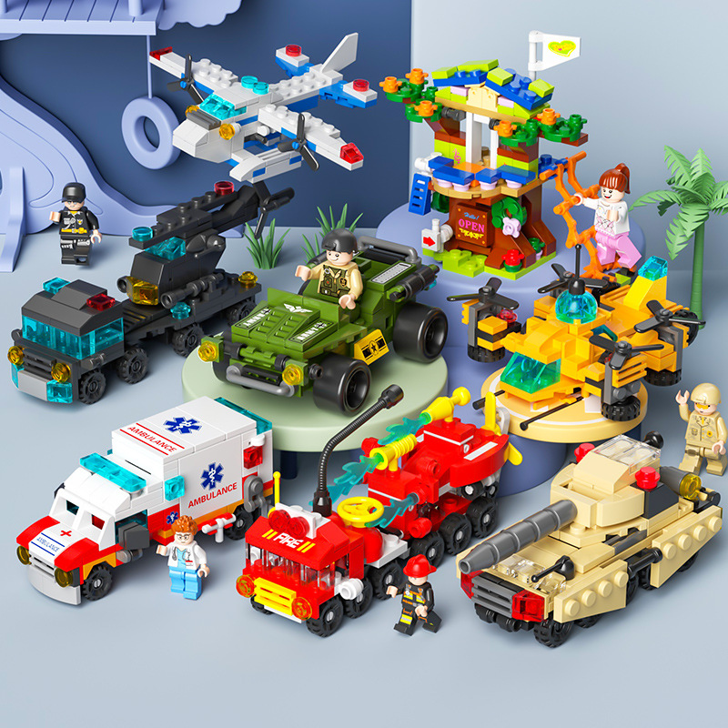 Compatible with Lego Building Blocks Bagged Children's Educational Assembly Street View Military Deformation Fire Truck Engineering Vehicle Toys Wholesale