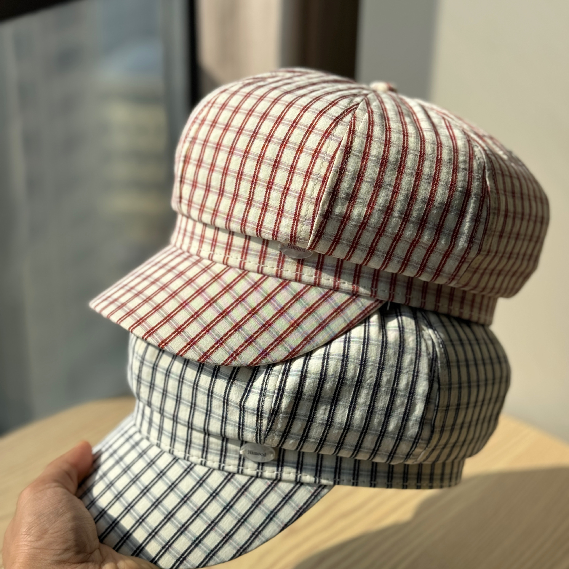 New British Retro Plaid Hong Kong Style Octagonal Hat for Women, Spring Versatile Artist Hat, Fashionable Peaked Cap