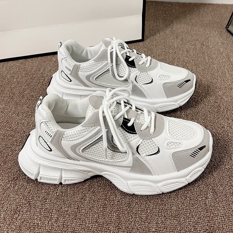 Women's Dad Shoes 2025 Spring/Summer Thick-Soled Height-Increasing Versatile White Running Breathable Mesh Sneakers Lightweight High-Top