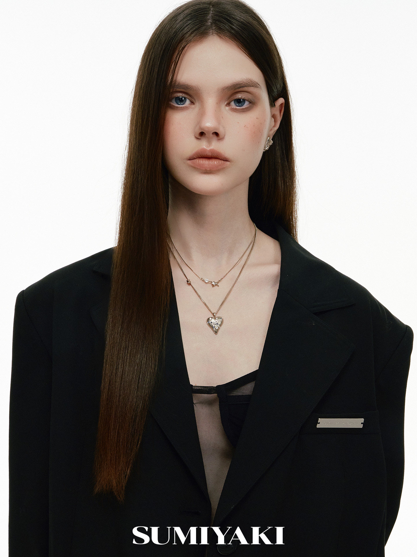 Sumiyaki Brushed Color Diamond Heart Necklace American Style Hot Girl Clavicle Chain New Double Layer Stacked Necklace Accessories