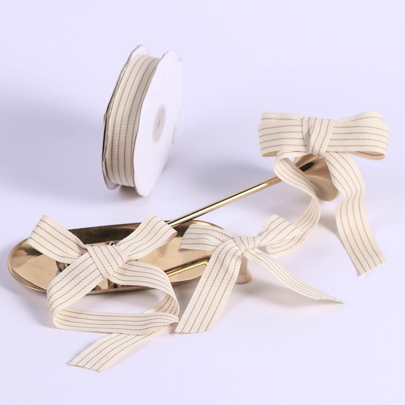Striped cotton and linen belt diy handmade hair accessories satin ribbon flower material gift packaging bow striped cotton and linen belt