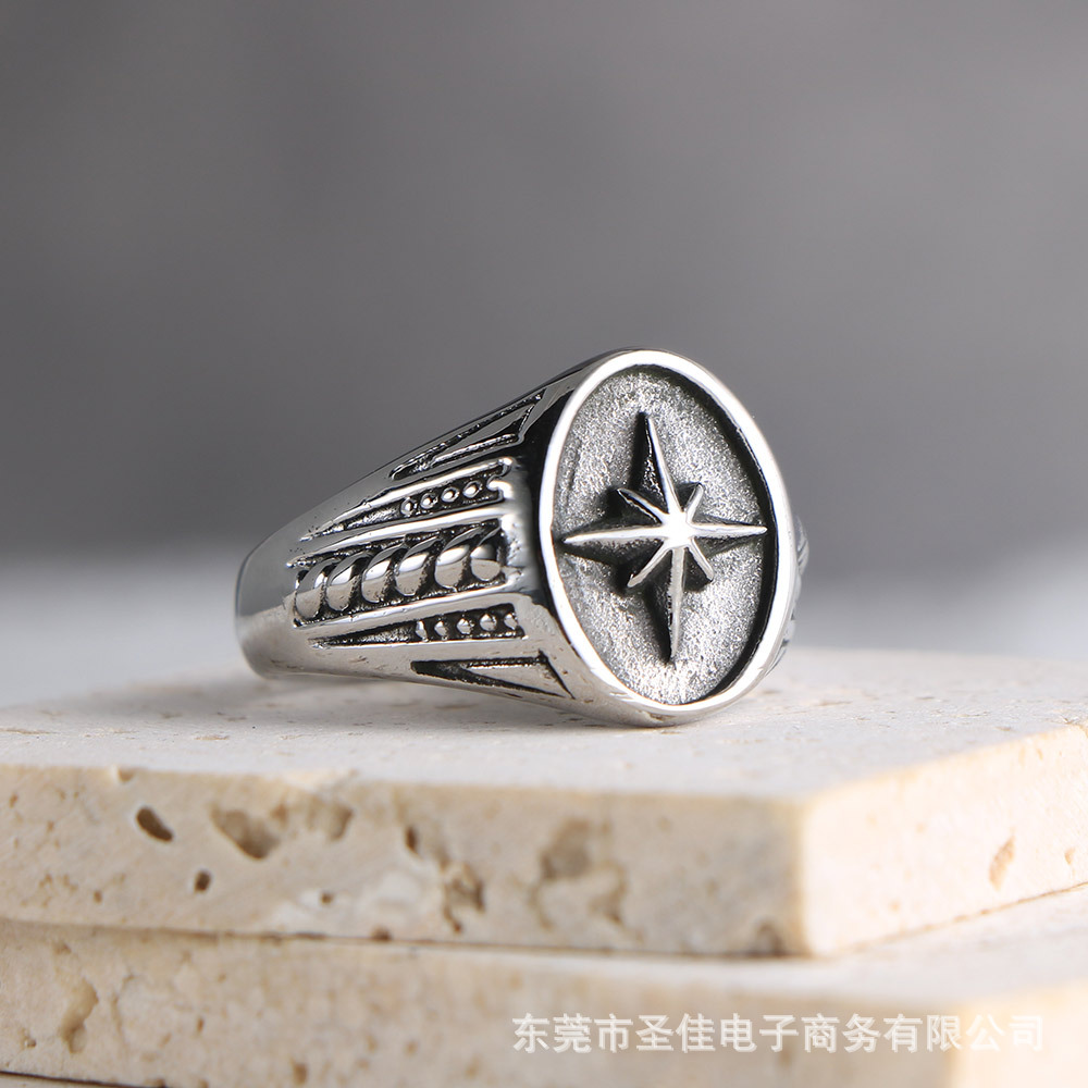 Cross-Border E-Commerce Supply Retro Rice-Shaped Flower Personalized Titanium Steel Ring Business Men's Fashion Ring Sa1087