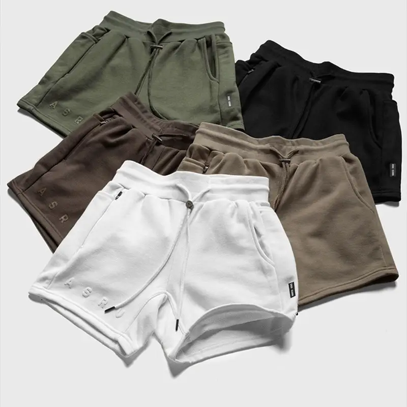 Asrv European and American Style Men's Sports Shorts, Summer Solid Color Cotton Quarter-Length Training Casual Fitness American-Style Three-Quarter Basketball Shorts