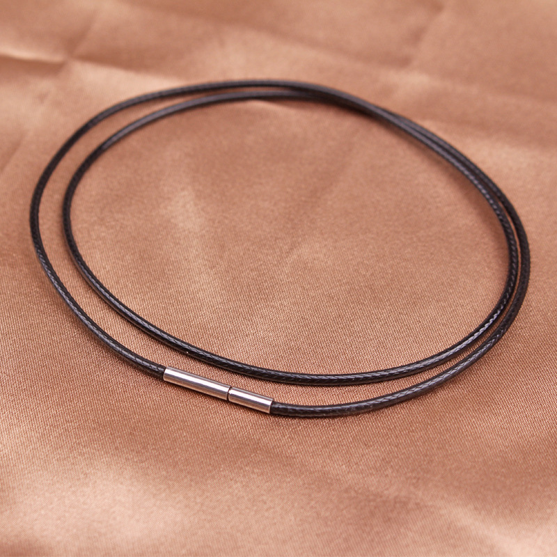 Clavicle Wax Leather Rope 1.5 2mm Stainless Steel Buckle Wax Wire Necklace Rope Men and Women Gold Jade Pendant Black Rope