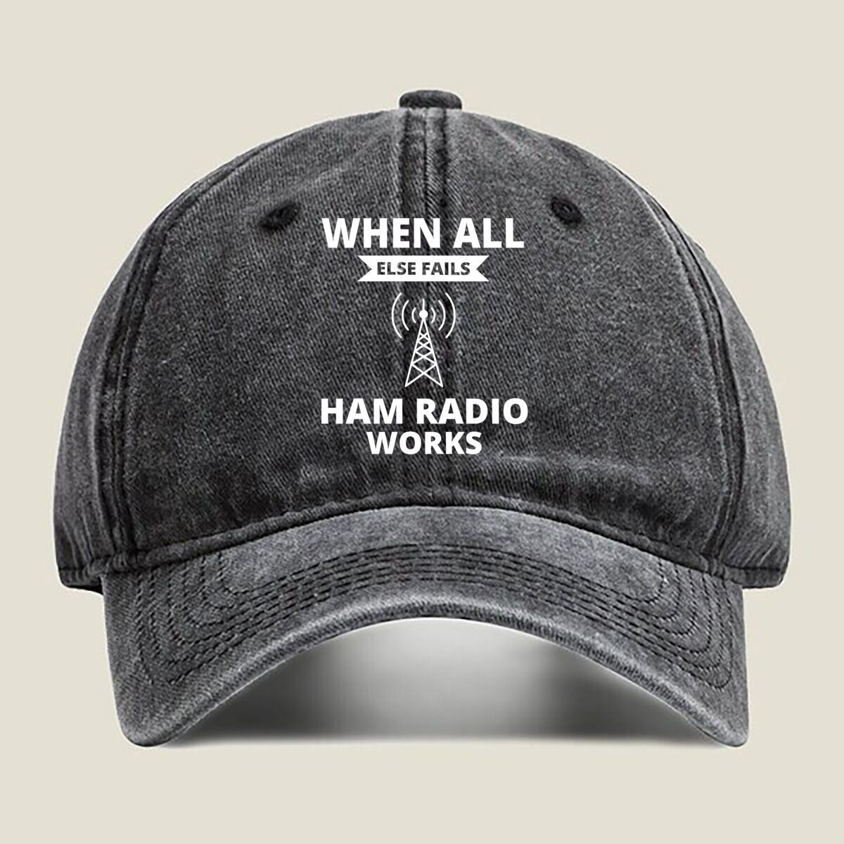 Ham Radio ‘When All Else Fails Ham Radio Works’ Text Art Unisex Adjustable Baseball Cap with Print Retro Design