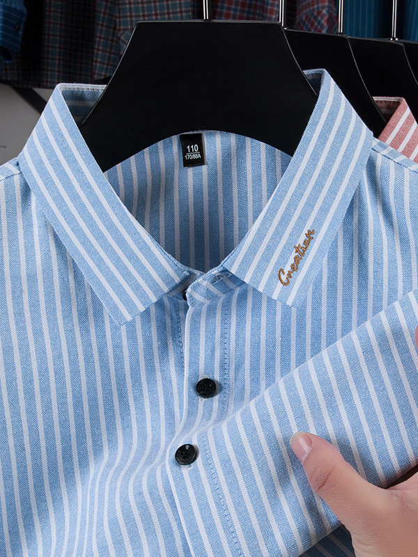 2025 spring new men's striped men's shirt Oxford long sleeve shirt youth business men's top
