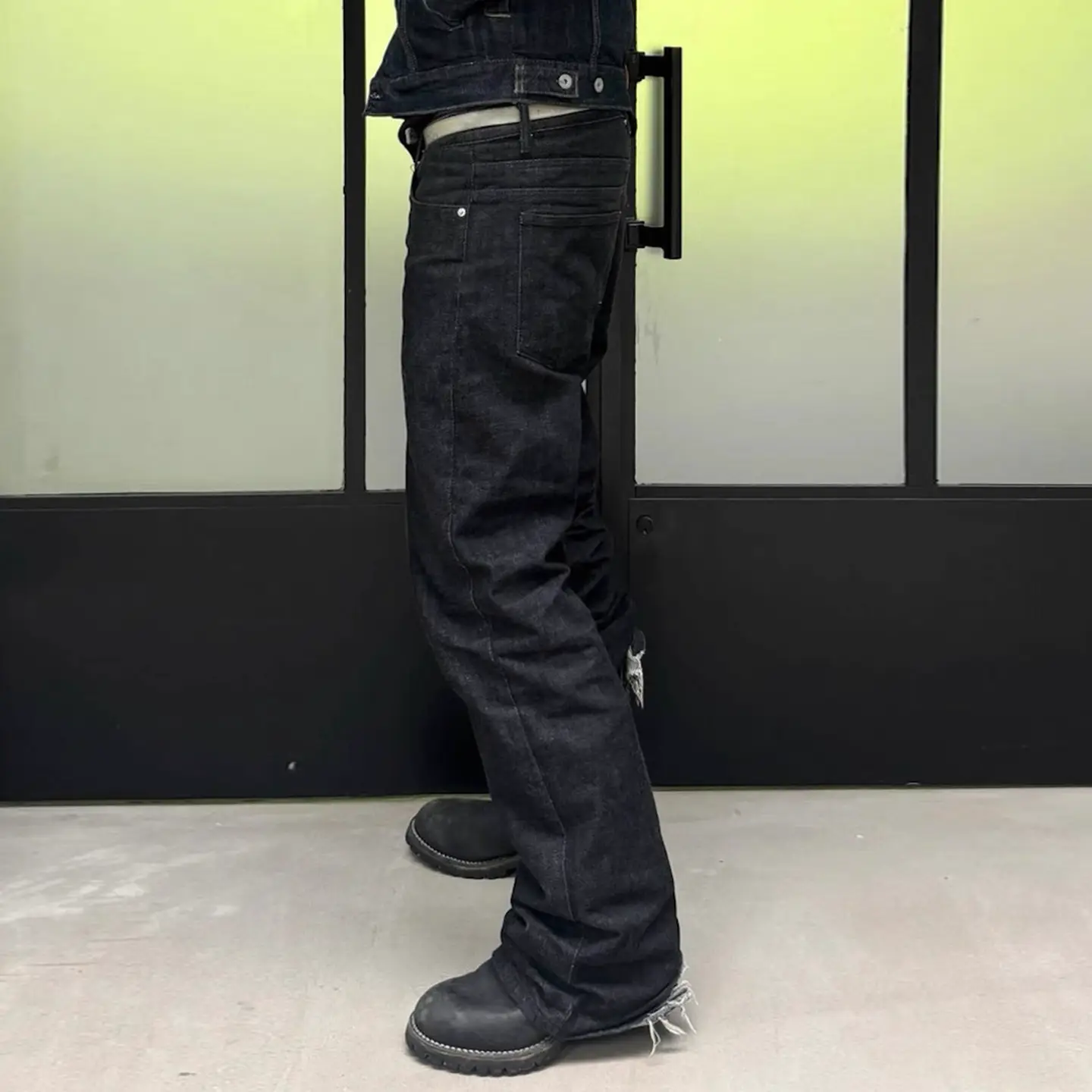 No Faith Studios Button-Up Bootcut Original Denim Jeans for Men, Straight-Leg Button Design Wide-Leg Pants Trendy