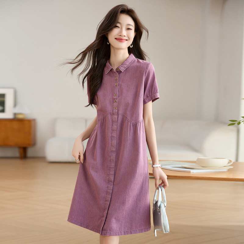2025 Summer New Arrival Literary Style Loose Fashion Casual dress Skirt Belly Covering Elegant Denim Slimming All-match