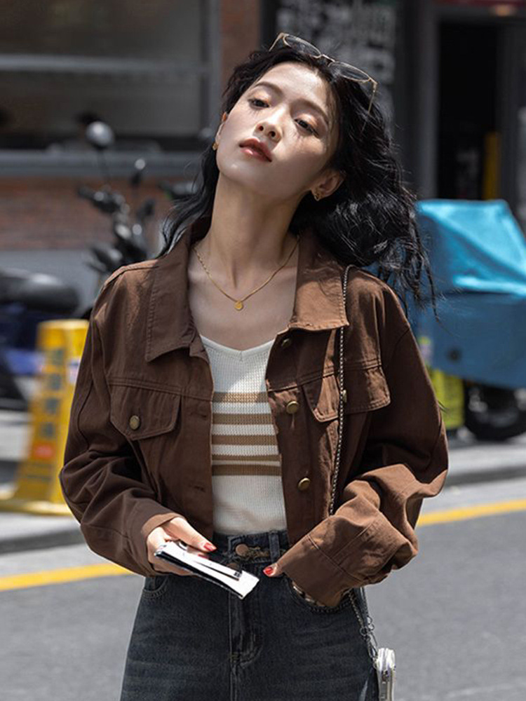 Melard Style Coffee-Colored Long-Sleeve Jacket for Women, 2026 Spring and Autumn New Short Slim-Fit Workwear Jacket for Petite Figures