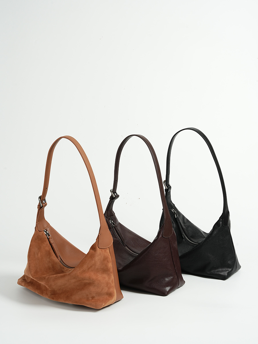 Top Layer Vegetable Tanned Cowhide Underarm Classic Crossbody Hobo Bag All-match Casual Leather Commuter Shoulder Dumpling Bag for Women