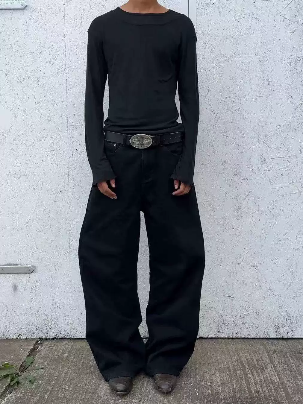 No Faith Studios Stereo Tailoring Loose Casual Black Jeans Washed Scimitar Baggy Wide Leg Pants