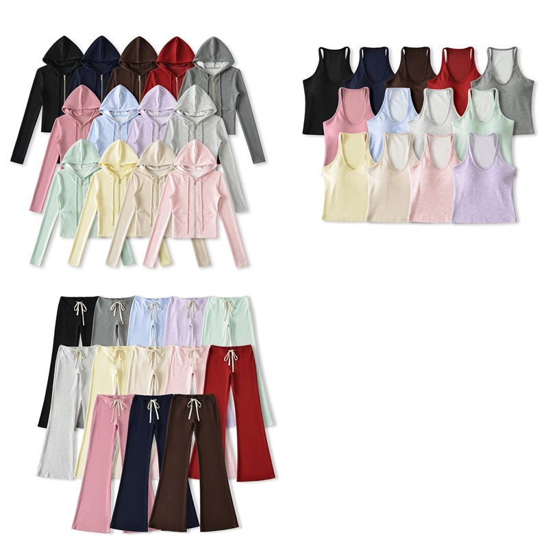 Korean Style Short Zip-Up Hooded Sweatshirt and Low-Waist Slim-Fit Flared Sweatpants Two-Piece Set for Women, Perfect for Spring Outfits