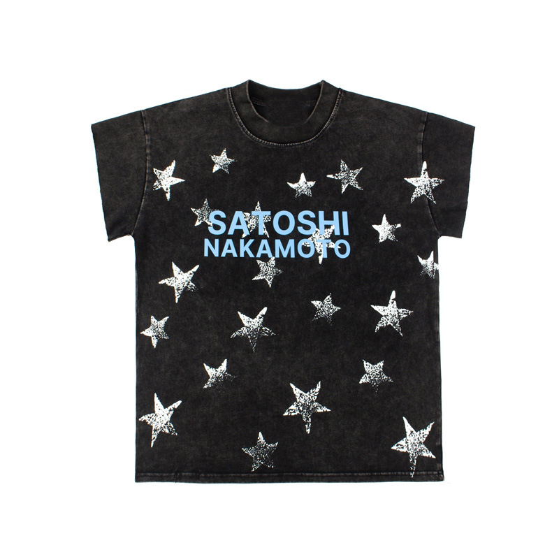 2026 Cross-Border American High Street Short-Sleeve Rock Street Retro Washed Vintage Print Short-Sleeve T-Shirt Tshir