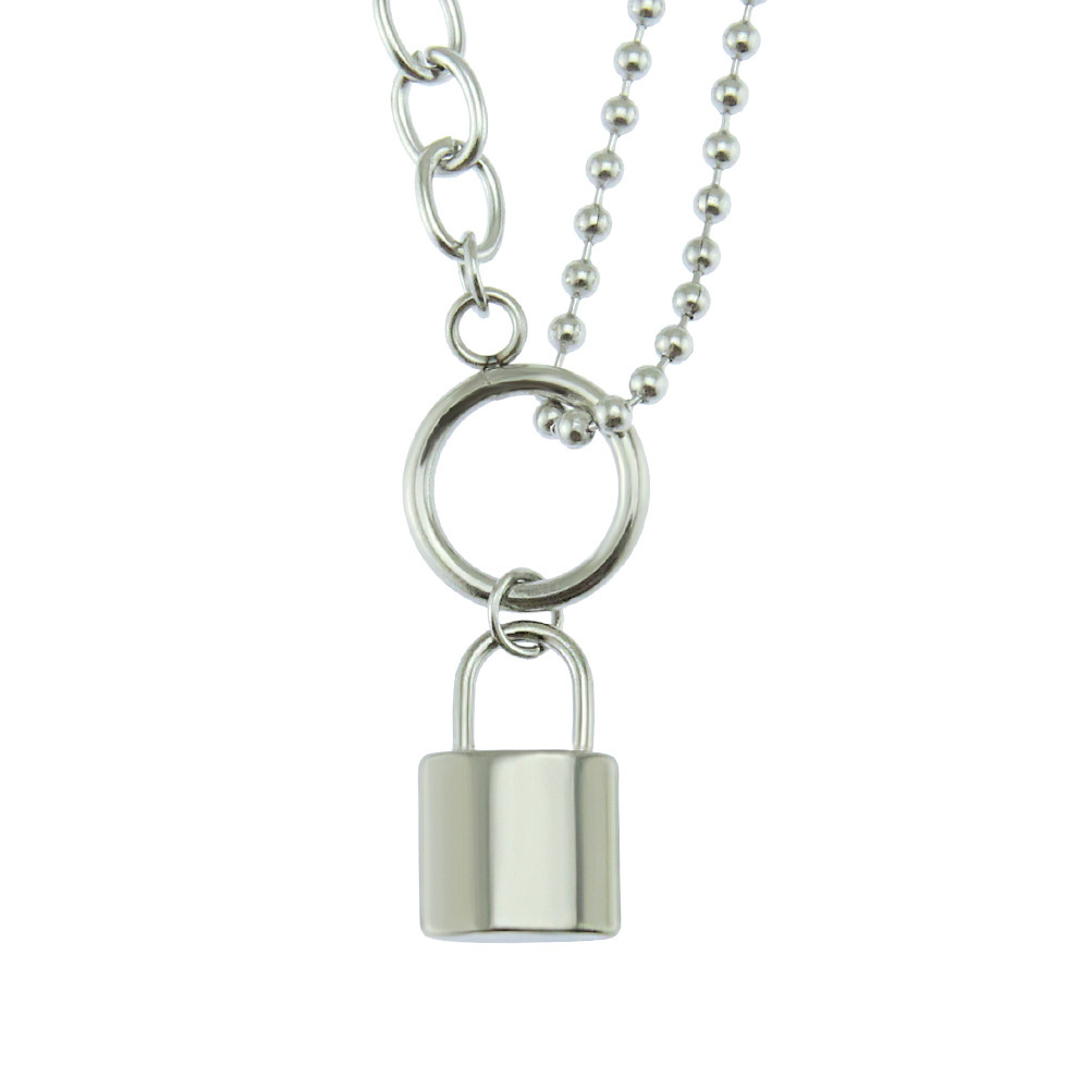 Fashion simple cross chain lock pendant European and American rock hip hop trend lock titanium steel necklace clavicle chain