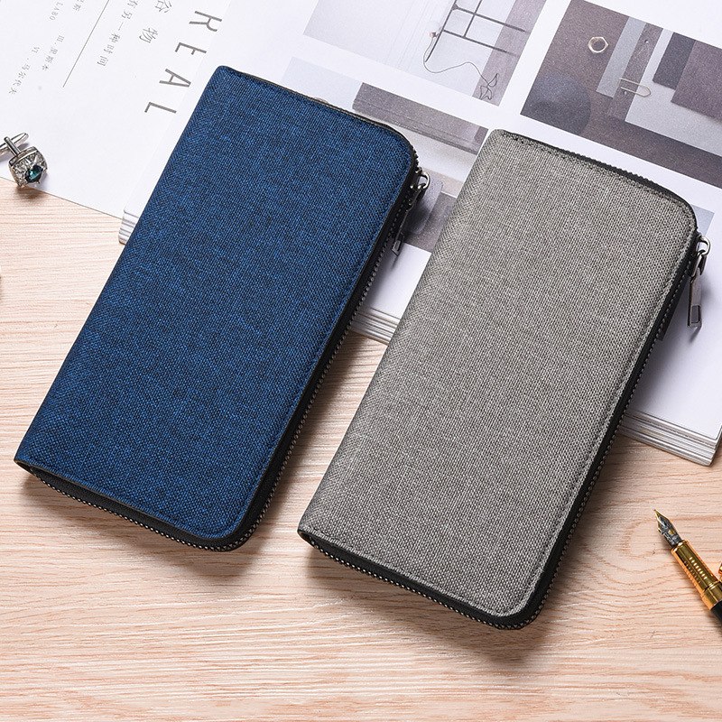 Factory wholesale canvas wallet men's long simple zipper clutch large capacity handbag multi-function mobile phone bag