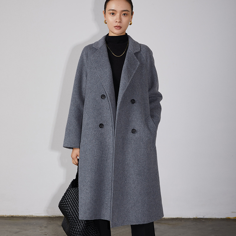 Simeng m's Anniversary Coat ~ Double-Sided Gray Cashmere 2024 Autumn and Winter New Mid-Length Woolen Jacket Women Mn0240