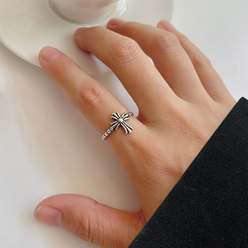Lan zhi 925 silver ring does not fade niche personality cross simple net red open sterling silver ring wholesale women