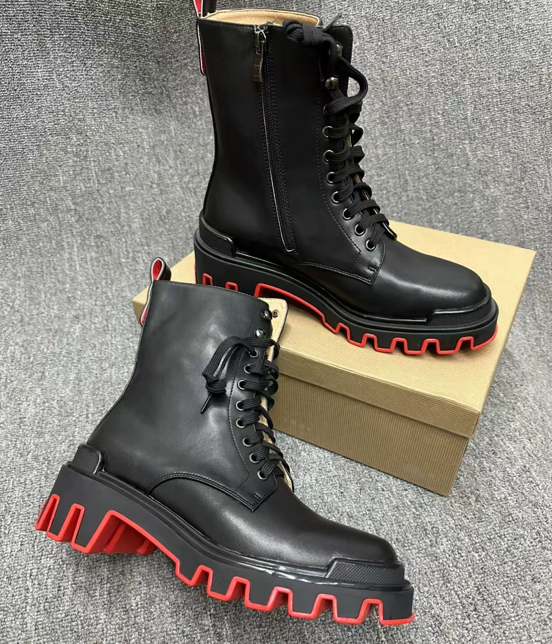 European and American Foreign Trade New Men's Shoes Chelsea Boots with Rivet Buckle Men's Short Boots Red Sole Height-Increasing Thick-Soled Casual Shoes