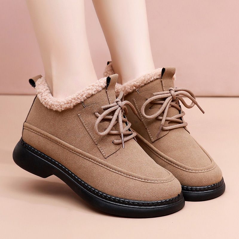 Beijiang Wolf Winter Old Beijing Style Cotton Shoes for Women, Flat Sole, Fleece-Lined, Wide-Toe, Mom Shoes, Short Boots, Warm and Non-Slip