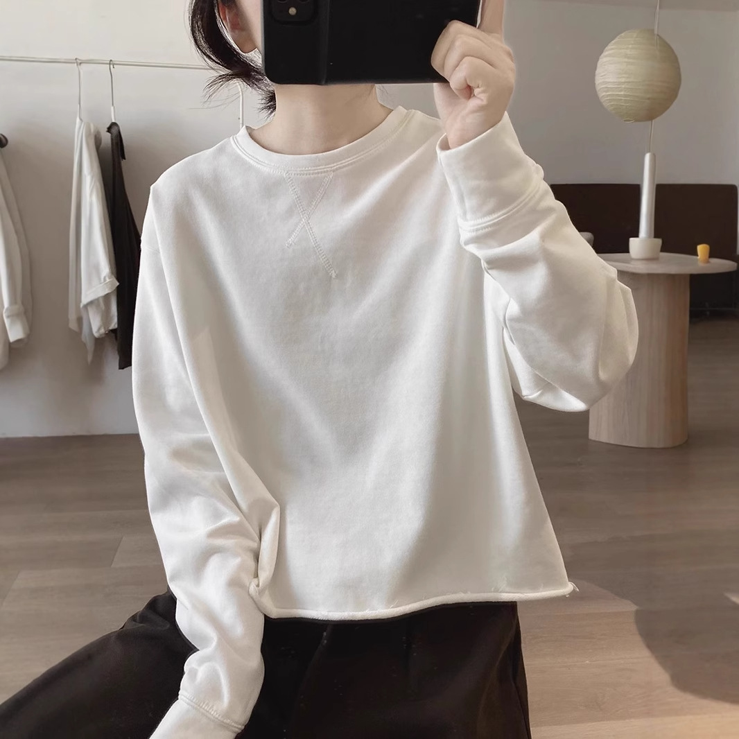 Simple Sweatshirt Jacket Women's Spring and Autumn New Loose Slim Korean-style Basic Round Neck Solid Color Age-reducing Top