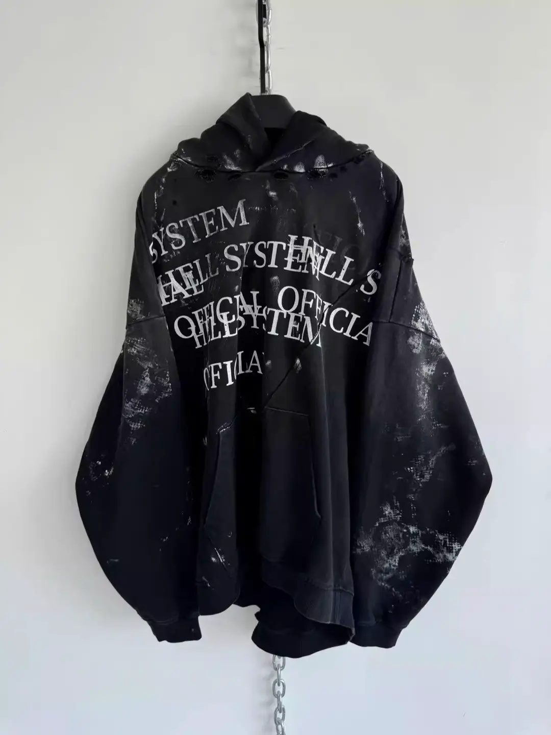 Hell System Official 450g Terry Distressed Ripped Cut Loose Silhouette Hoodie Sweatshirt