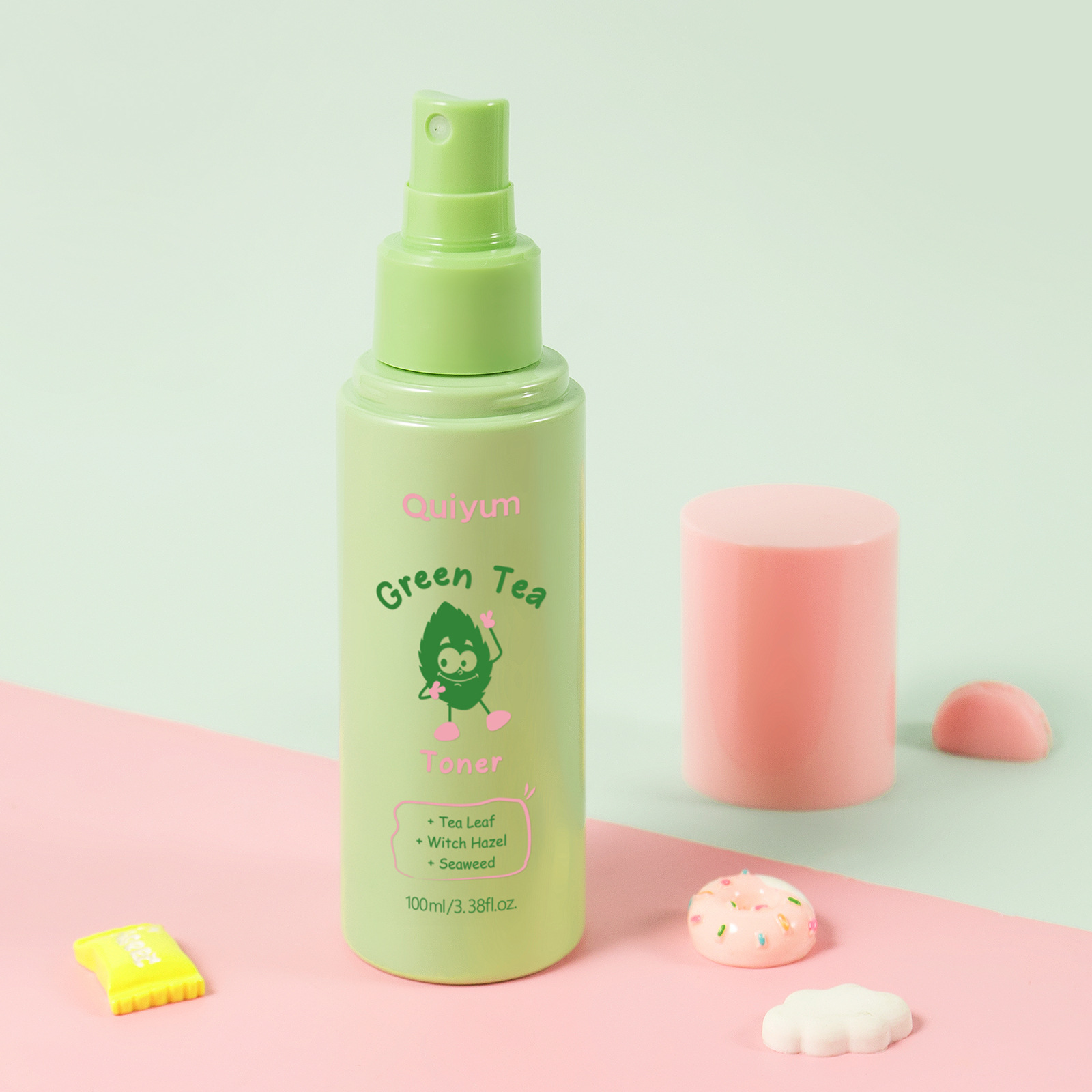 Cross-Border Quiyum Green Tea Toner Wet Compress Water 100ml Hydrating and Firming Facial Skincare Product Full English Version