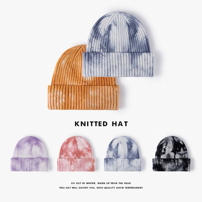 Autumn and winter tie-dyed men's personalized wool hat warm ear protection winter outdoor hip-hop cold hat fashion women's knitted hat
