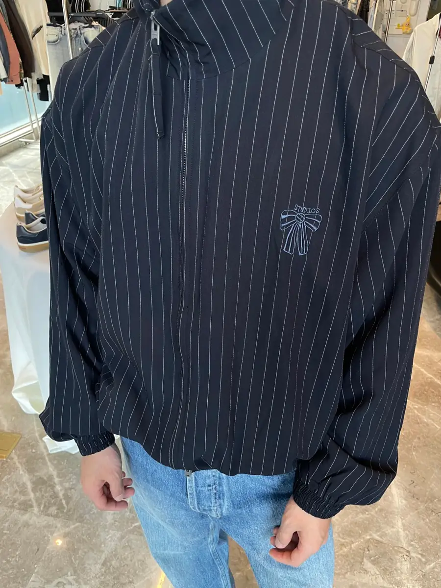 Pure yuan AC foundry pinstripe Bows Embroider cleanfit Loose zipper jacket Outwear for men and women