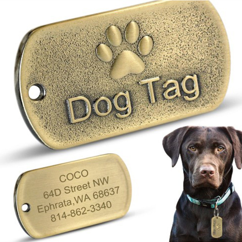 New Footprint Dog Tag Retro Style Pet Cat Collar Pendant Metal Decoration Tag Laser Engraving