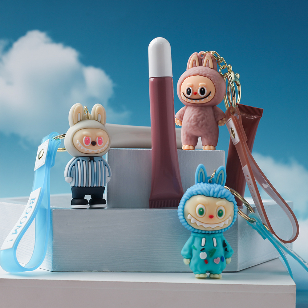 Cross-Border Exclusive Supply of Soft Tube Peptide Colored Lip Balm Labubu Keychain Pendant Lip Oil Phone Case Lip Gloss Gel