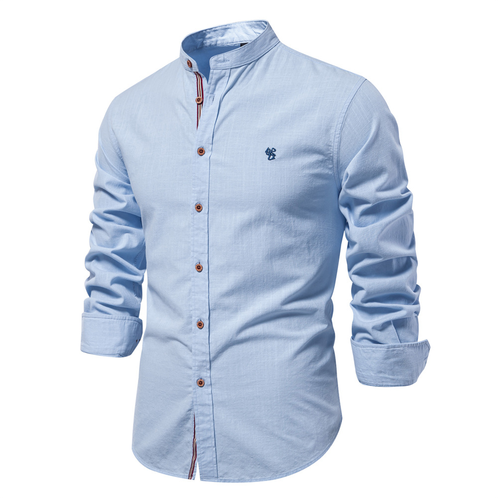 Spring and summer new fashion business shirt men's cotton and linen casual Japanese fashion solid color long sleeve shirt men's beautiful size