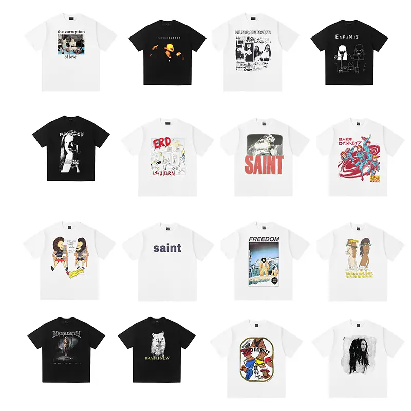 saint vintage American high street vintage print head short sleeve youth loose t-shirt hip hop sketch tee