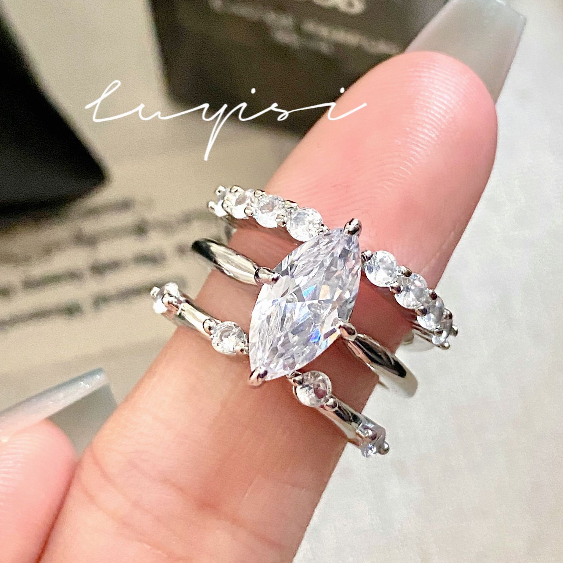 Hot Little Red Riding Book Explosive Minimalist Three-in-One Stack Ring Brilliant Super Flash Horse Eye Zircon Open Ring for Women