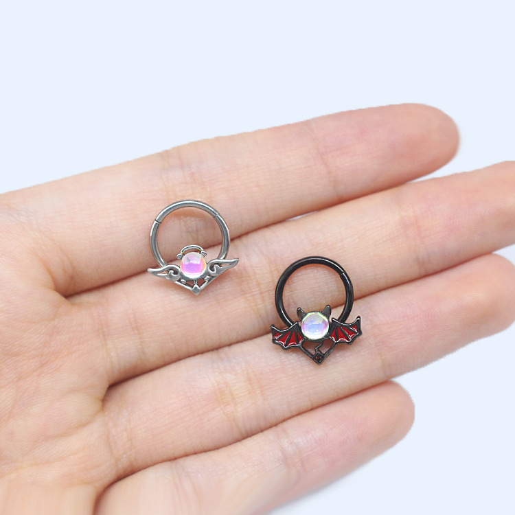 Gabby European and American Cross-Border Stainless Steel Heart-Shaped Nose Ring Bat Angel Bee Nose Ring Closed Ring Ear Ring Body Piercing