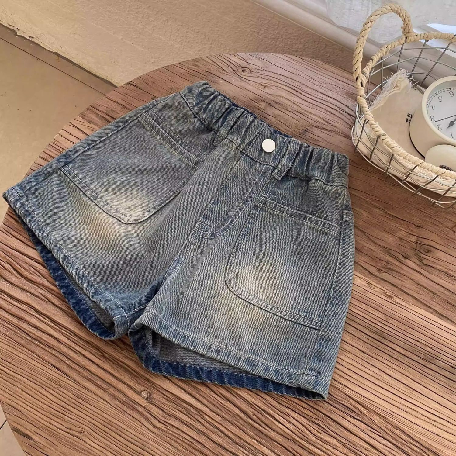 Girls' Summer Denim Shorts Trendy Children's Stylish Korean Retro Thin Wide-Leg Fashionable Hot Pants